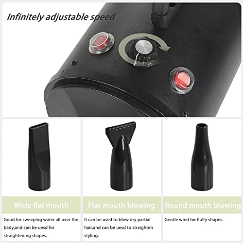 High Velocity Dog Dryer Blower, 2800W Stepless Adjustable Speed Dog Hair Dryer Pet Less Noise Dog Grooming Dryer with Adjustable Temperature with Hose,3 Nozzle Options