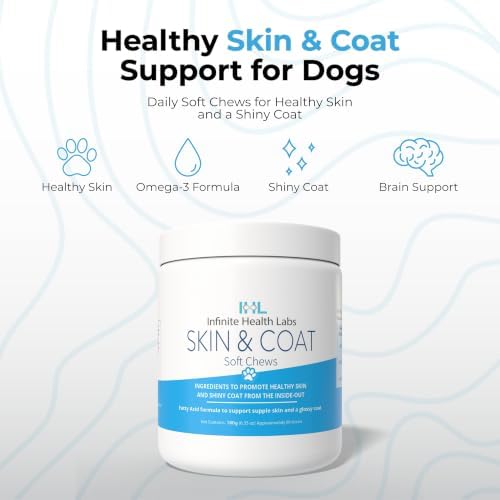 Skin & Coat Chews for Dogs, Omega-3 Fish Oil with EPA & DHA, Biotin, Vitamins A & D3, Supports Dry Skin, Shedding & Shiny Coats, Beef Liver Flavor, 60 Soft Chews