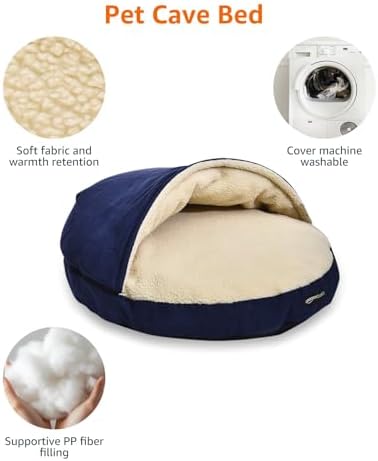 AmazonBasics Pet Cave Bed for Dogs and Cats, with Removable Nesting Cave Cover, Fits up to 30lbs Pets, 35 x 35 x 13 inches, Blue