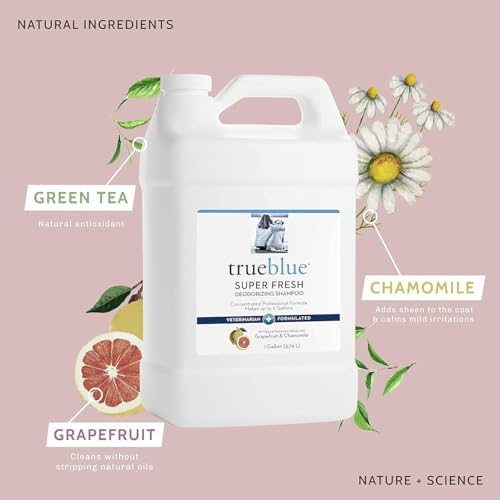 TrueBlue Grapefruit & Chamomile Concentrated Deodorizing Dog Shampoo – Cleansing Wash, Moisturizing – Toxin Free, Natural Botanical Blend – Tearless – 1 Gallon