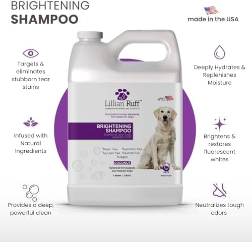 Lillian Ruff PRO Formula Ultra Brightening Dog Shampoo - Professional Whitening & Long-Lasting Odor Eliminator, Remove Stains & Discoloration, Dry Skin & Itch Relief with Aloe & Provitamin B5 (Gallon)