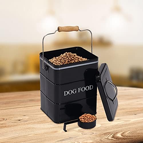 Morezi Dog Food Treat Storage Container with Lid Scoop Included, 5 lbs, Carbon Steel, Black