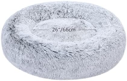 Amazon Basics Washable Donut Pet Bolster Faux Fur Bed with Removable Cover, Anti-Slip Bottom for Dog, Grey, 36" x 36"