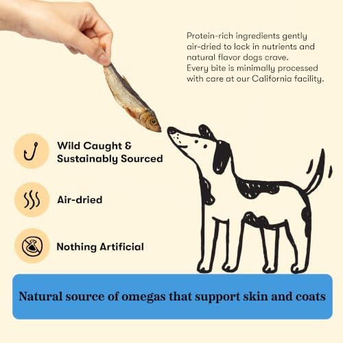 PLATO Single Ingredient Wild-Caught Baltic Sprat Dog Treats, Air-Dried Whole Fish, Omega-Rich Skin & Coat Support, 7.5 oz