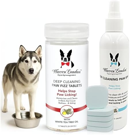 Warren London Deep Cleaning Paw Soak & Spray Combo | Soothes Itchy Paws with Seaweed, Tea Tree Oil & Aloe Vera | Anti-Lick Treatment | 12 Tablets + Deep Clean Paw Spray | Groomer-Approved Relief