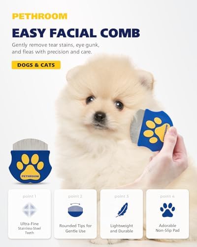 PETHROOM] Healing Slicker Brush & Easy Facial Comb & Healing Brush Bundle | Pet Eye Booger Remover Rounded Comb & Coated Tips for Deshedding & Soothing Silicone Grooming Tool