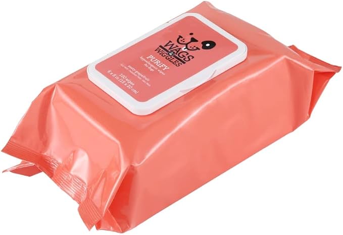 Wags & Wiggles Purify Hypoallergenic Grooming Wipes, Grapefruit, 100 Count (Pack of 2)