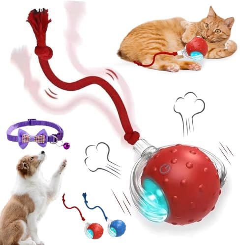 2026 New Dog Toy, Interactive Fast Moving Toys Balls with Birdsong, 360° Smart Automatic Rolling Electric Dog Ball Toy with Rope for Dogs and Cat Indoor Play (Red)