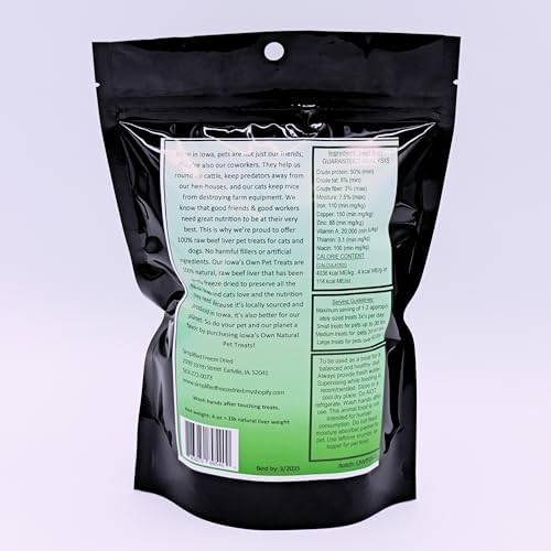 IOWA'S OWN Freeze Dried Beef Liver Treats for Dogs 15lbs and up – Single Ingredient Training Treats – High Protein – Healthy Natural Snack - No Additives or Fillers - Made in USA – 4oz Bag