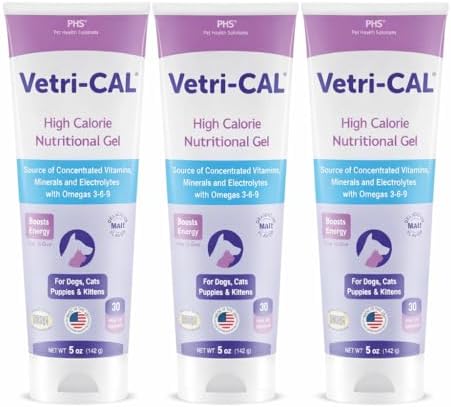 High Calorie Nutritional Gel for Dogs & Cats – Appetite Booster with Omega 3-6-9, Vitamins A-D-E-B – Recovery & Energy Support – Tasty Malt Flavor – 5 oz Tube (3-Pack)