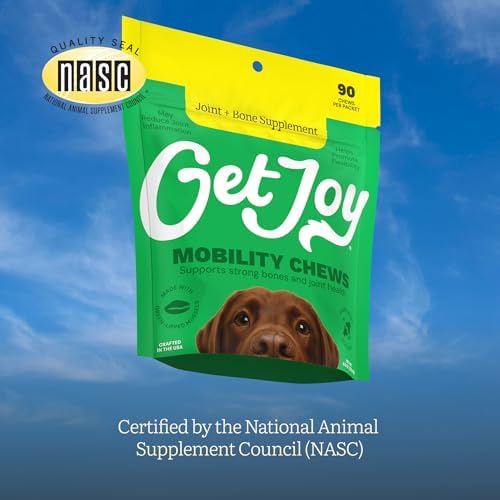 Get Joy Mobility Chew, Hip & Joint Supplement for Dogs, Vet Recommended Soft Daily Activity & Flexibility Support with Glucosamine, MSM & Green-Lipped Mussel, Made in USA, 90 Count