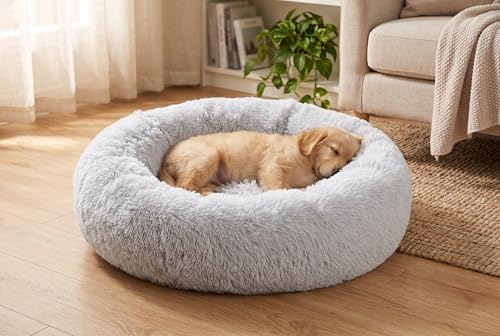 SAVFOX Calming Donut Dog Bed, 30", Light Grey