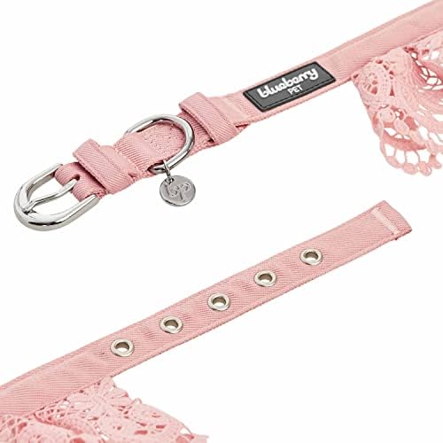 Blueberry Pet Floral Lace Adjustable Dog Collar in Baby Pink with Metal Buckle, Neck 13-16.5", for Medium Breed