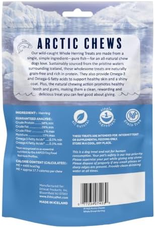 Whole Dried Herring Dog Treats, Single Ingredient Wild-Caught Icelandic Fish, High Protein Omega-3 Rich Grain-Free Natural Dog Treats, 2.5 Oz