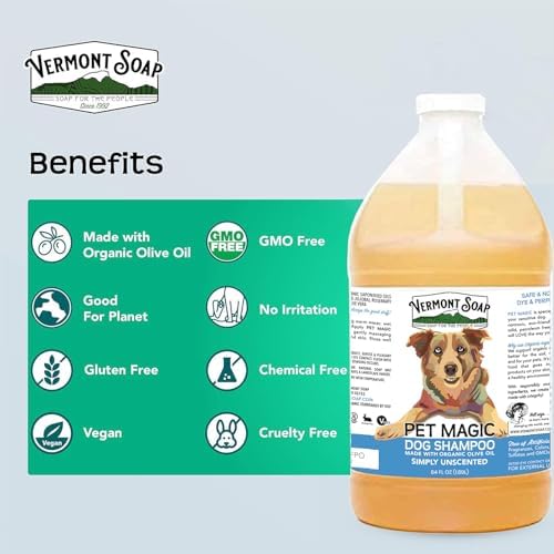 VERMONT SOAP Organic Pet Shampoo, Unscented Natural Dog Shampoo, 64 oz