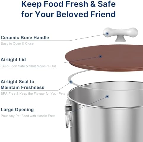 Paw Libero 2PK 35 Lbs Stainless Steel Dog Food Storage Container with Airtight Lid, 35 Lbs, Stainless Steel