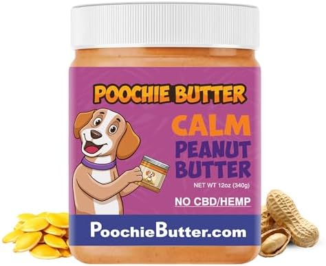 Poochie Butter Calming Dog Peanut Butter - Made in USA, Creamy Spread for Lick Mats & Food Toppers - Dry-Roasted Peanuts Non-GMO No Sugar Added Dog Treats | 12 oz (Pack of 2)