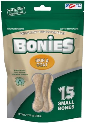 Bonies Natural Skin & Coat Formula Small-Sized Single Bone - Promote Silky Coat & Healthy Skin, Healthy Teeth & Fresh Breath, Low Calories - Chicken Flavor, Small Dogs, 15 Count