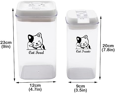 Pethiy Cat Food and pet Cat Treats Storage Container-Clear Plastic-airtight Storage Canister Tins cookie pet jars(Two-piece set)