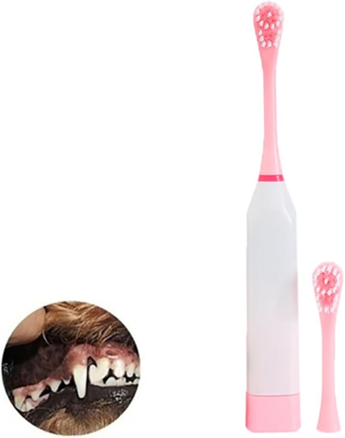 1PC Professional Electric Dog Toothbrush Ultrasonic Technology Pet Toothbrush Dog Brush Addition Bad Breath Tartar for Small Medium Large Dogs and Cats(Pink) Pet Electric Toothbrush