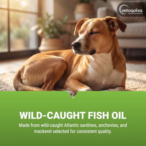 Vetoquinol Triglyceride OMEGA - Fish Oil for Dogs & Cats - Supports Healthy Skin, Coat & Normal Immune Response - Supplement with Vitamin Blend for Heart, Eye, Bone & Muscle Support - 60 Capsules