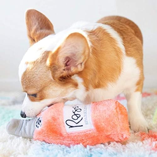 ZippyPaws Happy Hour Crusherz Interactive Dog Toys to Keep Them Busy - Rosé | Squeaky Plush Pet Toy for All Breeds, For Small, Medium, & Large Dogs, Drink Themed Crinkle Water Bottle Toy