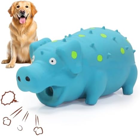Squeaky Pig Dog Toy that Oinks, Latex Pig 7.3 in Grunting Dog Toys, Durable Dog Chewing Toys for Small Medium Large Dogs (Blue, 1 Pcs)