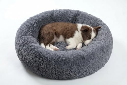 SAVFOX Calming Donut Dog Bed, 23", Dark Grey