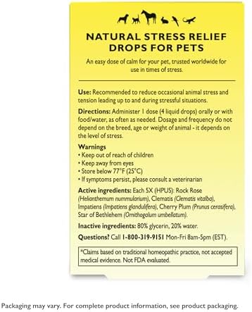 Rescue Remedy Pet Dropper - 10mL - Stress & Tension Support for Dogs & Cats with Bach Natural Flower Essences - Sedative-Free, Homeopathic Liquid Formula - For All Breeds, Ages & Weights