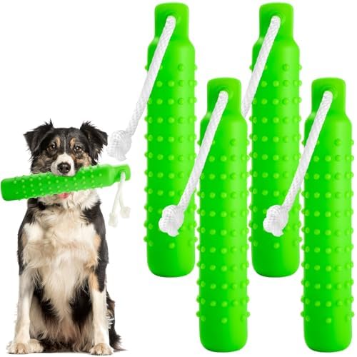 Blueweenly Green Dog Bumper Toy Training Dummy, 4 Pcs | Plastic Lightweight Floats on Water, Textured with Rope for Fetch, Pool Outdoor Retrieving, Summer Water Play