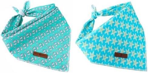 Lionet Paws Summer Dog Bandanas 2 Pack, Washable Triangle Bibs Scarves, Adjustable Triangle Holiday Scarves for Medium to Extra Large Dogs
