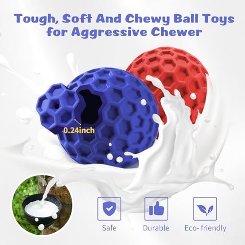 HIPPIH Indestructible Squeaky Dog Toys, Interactive Dog Balls 2 Pack | Chew Toys for Aggressive Chewers, Natural Rubber, Large/Medium Dogs, Tough Puppy Teething Toy, Relieve Anxiety