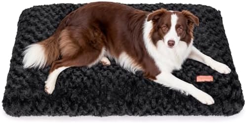 Dog Bed Crate Pad - Rosette Pattern White Velvet Pet Bed Anti-Slip Comfy Kennel Pad for Crates Rosette Black L