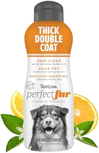 TropiClean Perfect Fur Detangling & Deshedding Shampoo, 16oz | For Breeds with Thick Double Coats | Natural Moisturizing Formula | Puppy Safe