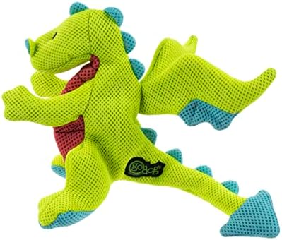 goDog Mesh Dragons Squeaky Plush Dog Toy, Double Chew Guard Technology - Green, Small