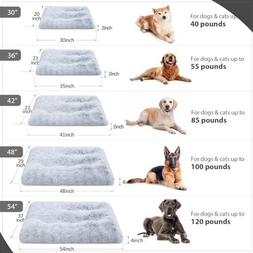 XXXL Dog Bed Washable, Large Waterproof Plush Pet Crate Pad 54", Grey