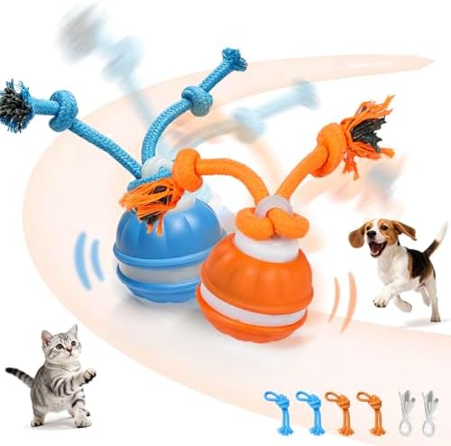 Interactive Dog Toys Dog Ball,Automatic Rolling and Bouncing Moving Dog Toy | 2PCS Squeaky Rolling Balls with Flashing Light,USB Rechargeable Chew Toys for Puppy Small Dogs Cat,Pet Ball to Keep Them Busy