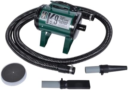 Electric Cleaner Company ECC Mini K-9 High-Velocity Dog Dryer – Portable Pet Blow Dryer with 2 Speeds, 10' Hose & Tips, Hunter Green