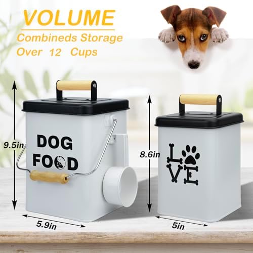 Dog Food Storage Container Set of 2 Dog Treat Container with Airtight Lids Dog, Metal, White