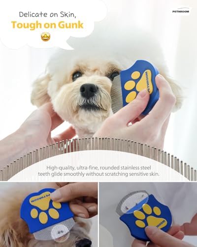 PETHROOM] Healing Slicker Brush & Easy Facial Comb & Healing Brush Bundle | Pet Eye Booger Remover Rounded Comb & Coated Tips for Deshedding & Soothing Silicone Grooming Tool