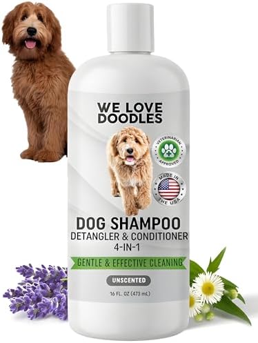 Dog Shampoo Conditioner & Detangler, Hypoallergenic Tearless Unscented 16OZ | For Sensitive Itchy Skin, Hypoallergenic, Tearless, Best Shampoo For Smelly Dogs, Goldendoodle, Poodle & Doodle, Made in USA
