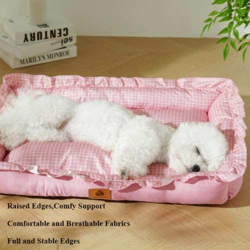 Dog and Cat Bed with Lacework Design - Washable Rectangular Pet Bed for Indoor Cats & Dogs, Cozy Non-Slip Puppy Kitten Bed(Green,16 * 12 * 3in)