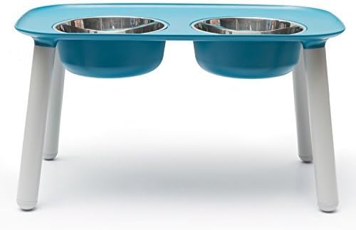 Messy Mutts Elevated Double Dog Feeder, Adjustable Height, Blue | Adjustable-Height Elevated Double Dog Feeder With Two 5 Cup Stainless Bowls, Legs Set To 3, 5, Or 10 Inches