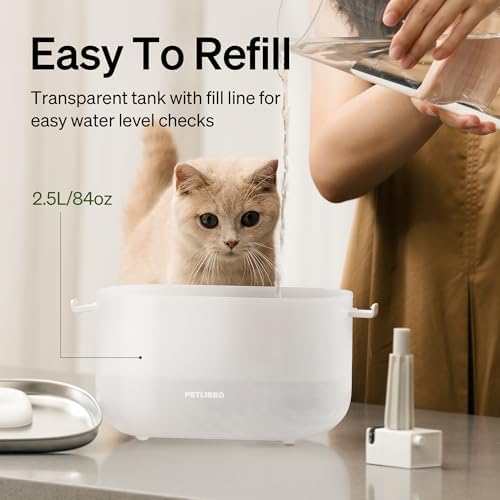 PETLIBRO Corded Cat Water Fountain + 8 Pack Filters, 8-Pack, 2.5L, Stainless Steel, White