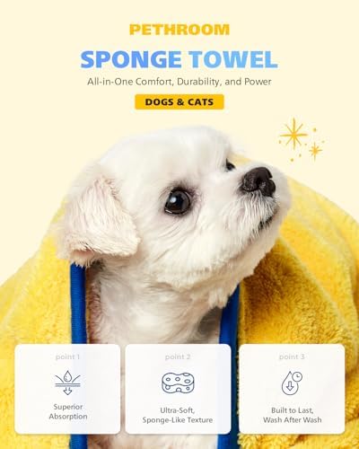 PETHROOM Ultra Absorbent Pet Towel | Quick-Drying, Soft Microfiber Dog & Cat Bath Towel | Lightweight, Durable, Fast Water-Soaking | Ideal for All Breeds (Large) 23.6" x 47.2" (Pack of 2)