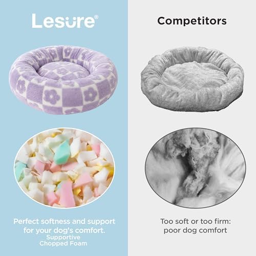 LE SURE Shown on TV Jacquard Donut Small Dog Beds,Flower Checks 23x23x7in