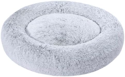 Amazon Basics Washable Donut Pet Bolster Faux Fur Bed with Removable Cover, Anti-Slip Bottom for Dog, Grey, 36" x 36"