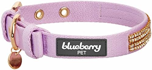 Blueberry Pet Sparkling Rhinestone Adjustable Dog Collar with Metal Buckle, Lavender, Neck 13-16.5", for Medium Breed