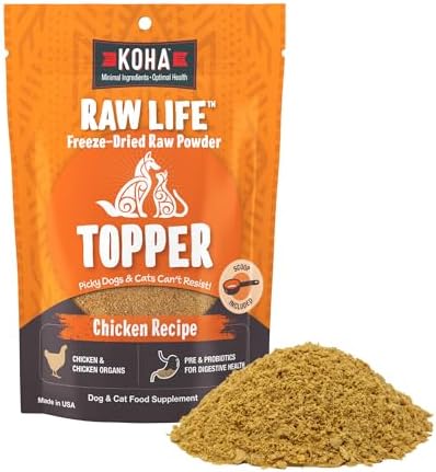 KOHA Raw Life Freeze-Dried Raw Topper Chicken, for Dogs and Cats, High Protein Meal Topper for Picky Eaters with Probiotics, 8oz Bag