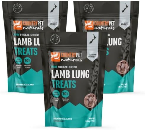 New Zealand Raw Freeze-Dried Pure Lamb Lung 70% Protein Bites - 100% Grass-Fed, Super Premium, Single Ingredient, Grain & Gluten Free Dog Treat & Topper. No Crumbling, 3-Pack